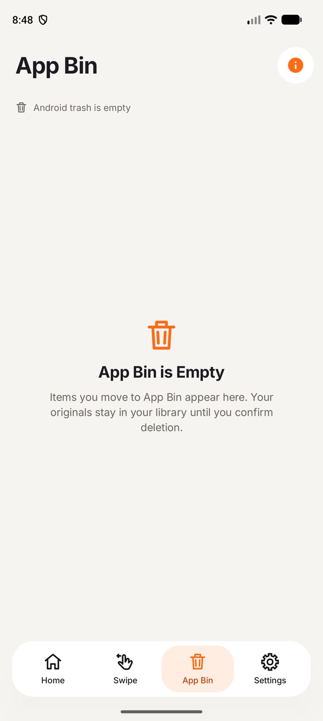App Bin in 1Cleaner for Android with the Android trash status