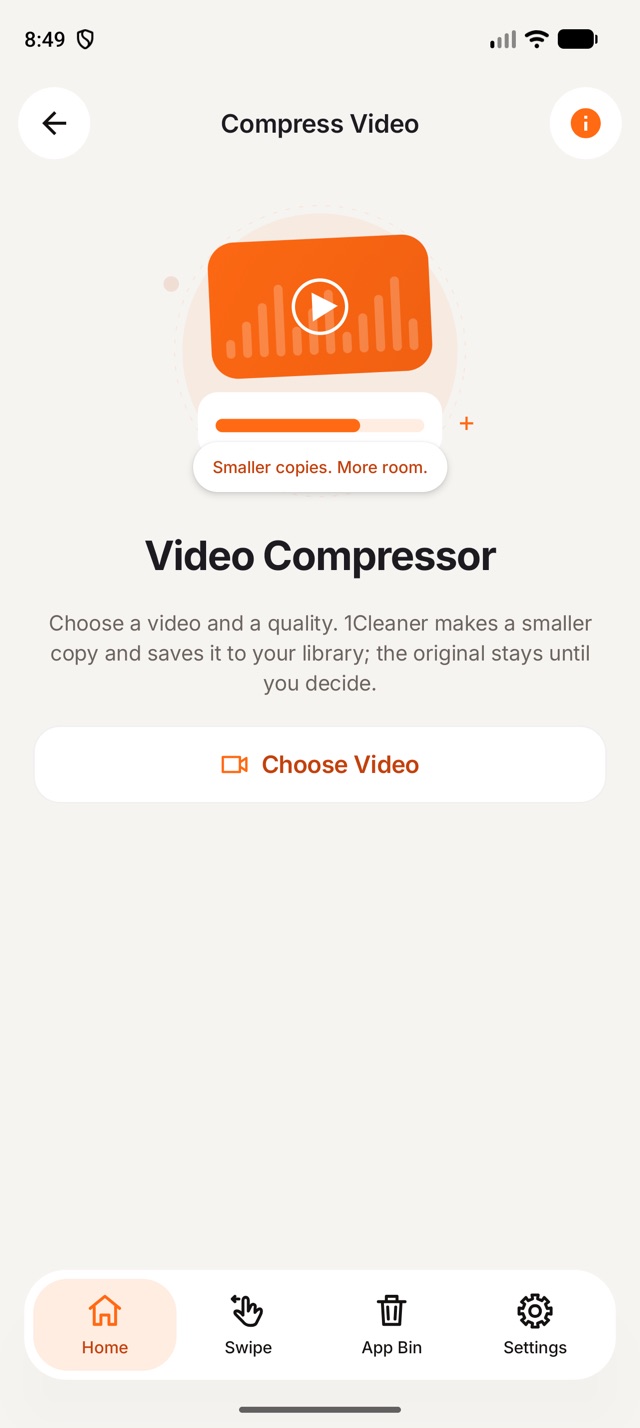 Compress Video in 1Cleaner for Android with estimated sizes for each quality
