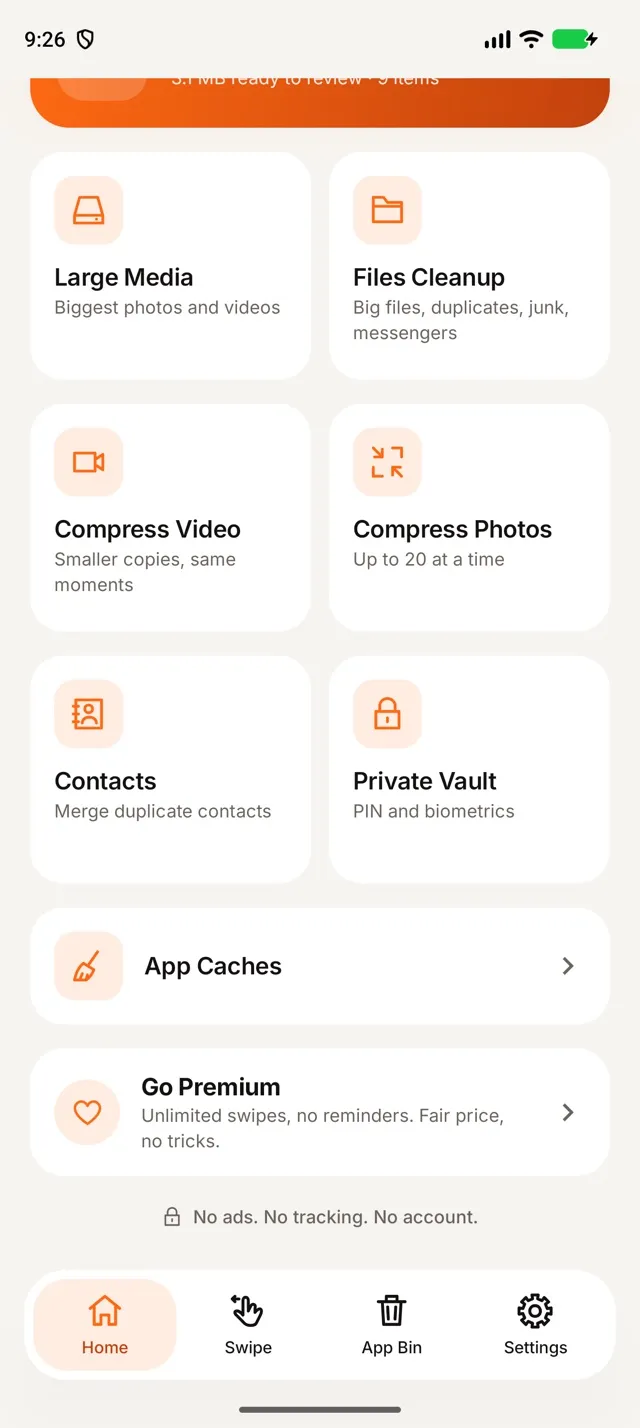 Startskærmens værktøjer og App Caches