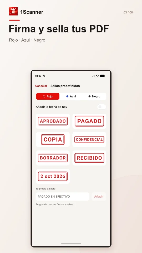 Sello colocado en un PDF en 1Scanner para Android