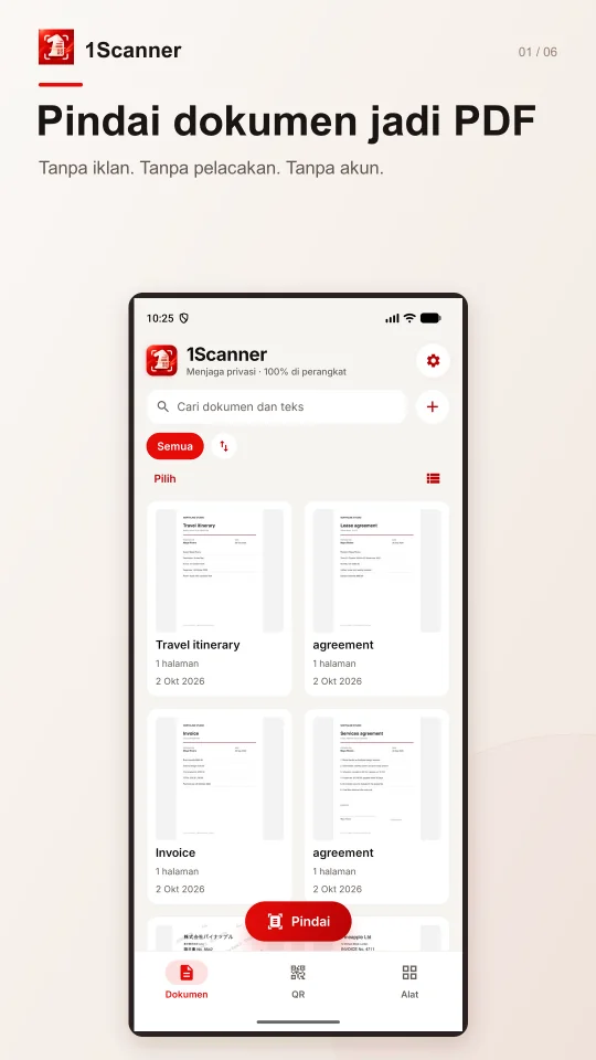 Perpustakaan dokumen dan folder berbahasa Indonesia di 1Scanner Android