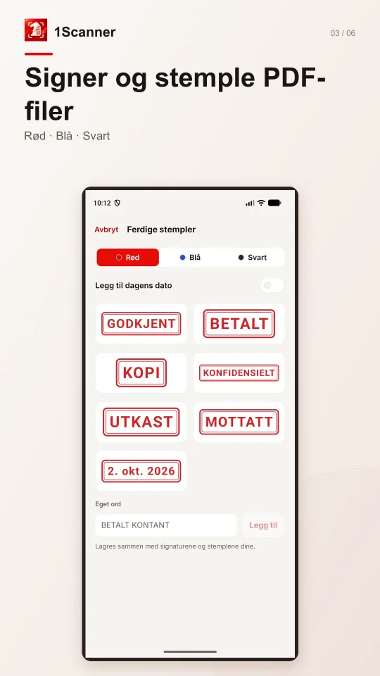 Et ferdig stempel på en PDF i 1Scanner for Android