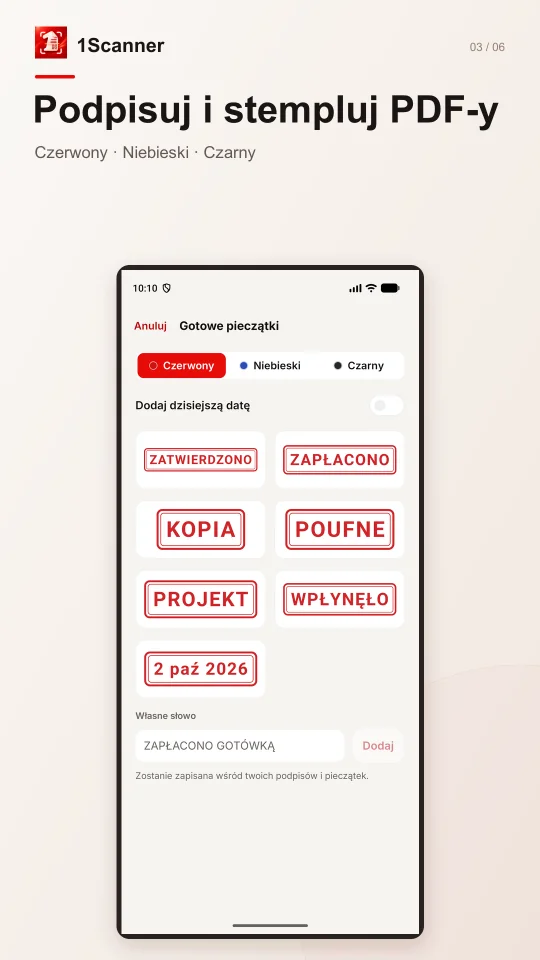 Gotowa pieczątka na pliku PDF w 1Scanner na Androida
