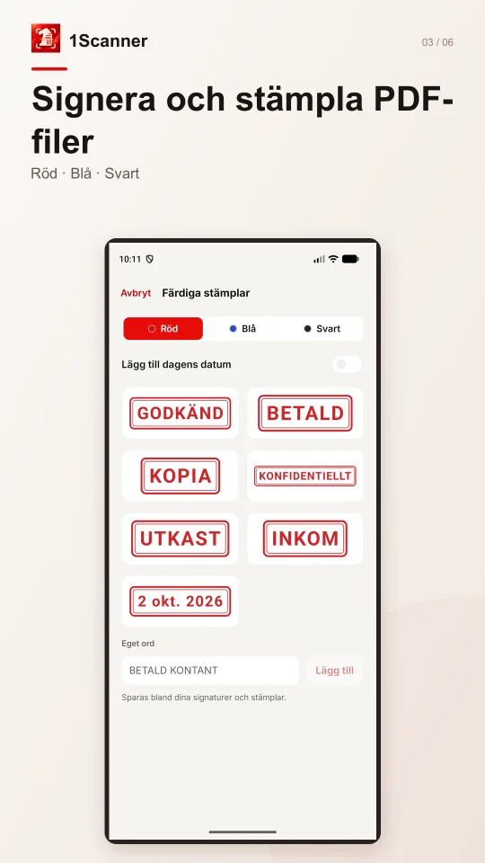 En färdig stämpel på en PDF i 1Scanner för Android